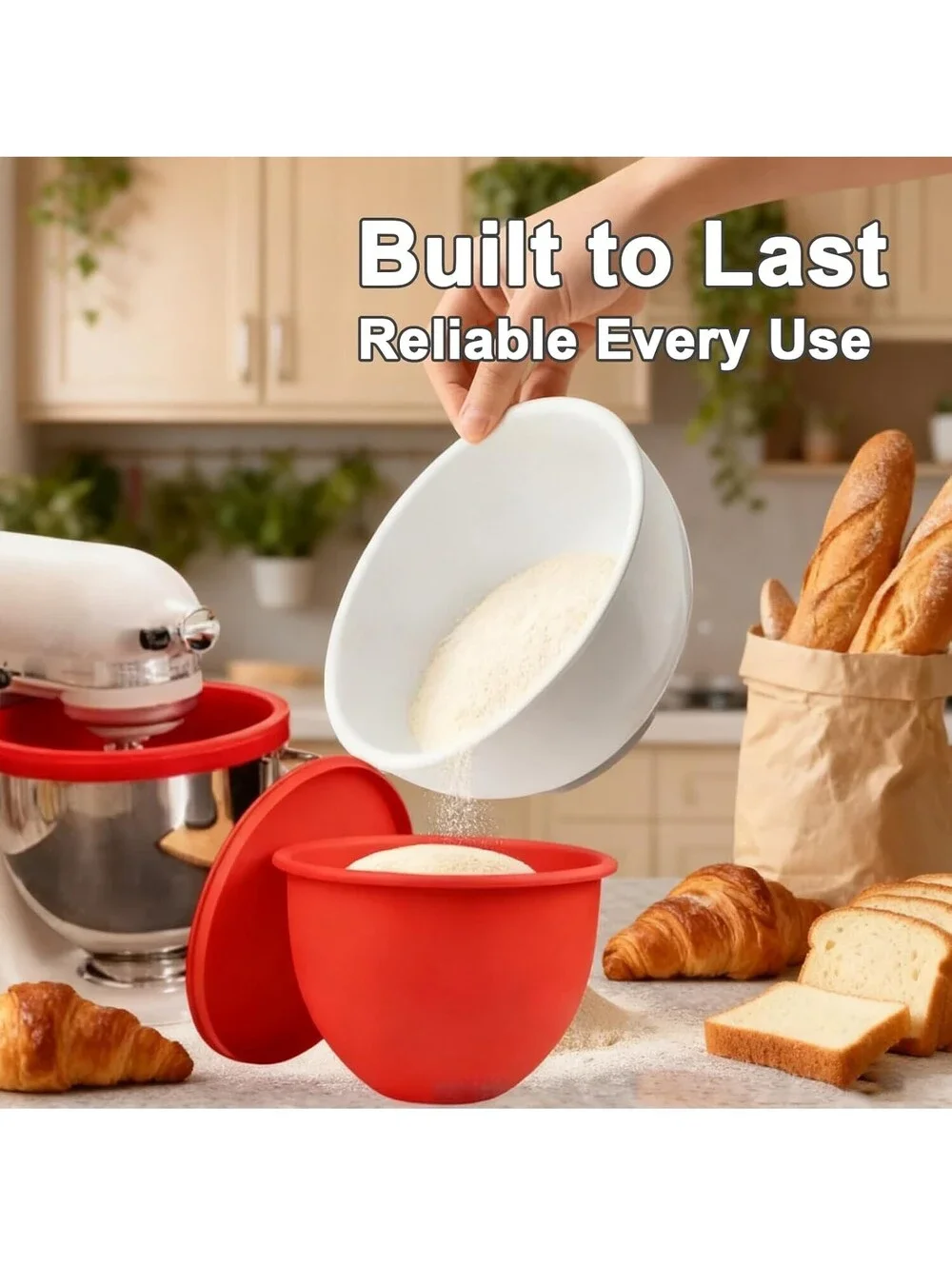 3-Pack Silicone Bowl Liners with Lids Compatible with 5 Qt KitchenAid Mixer